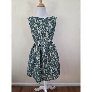 Zara Green Lace Short Fit & Flare Tulip Dress Size XS Brocade Sleeveless